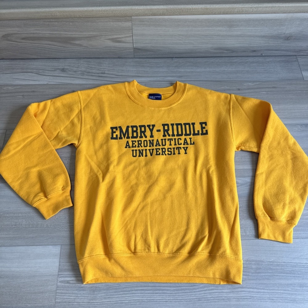 Vintage ERAU Embry Riddle Eagles MV‎ Sport NCAA Sweatshirt Mens Sz Small Yellow